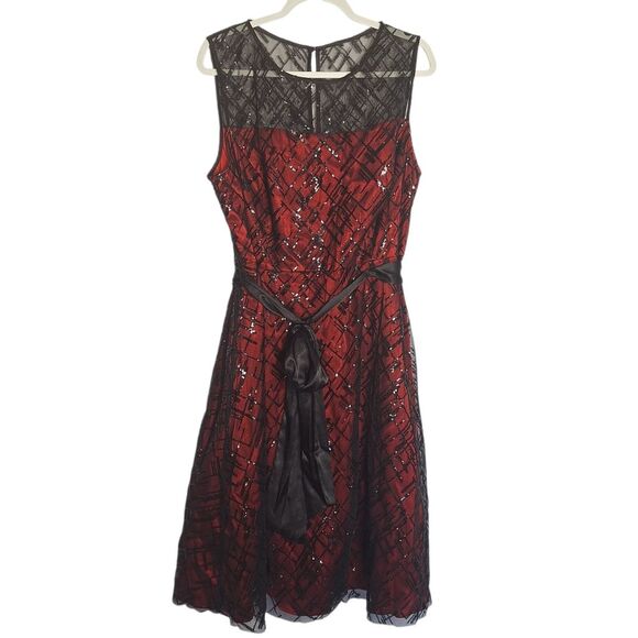 Jessica Howard Dresses & Skirts - Jessica Howard Sequin Midi Dress Sleeveless Black Red Formal 16 W Womens